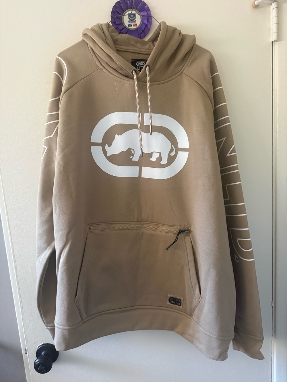 Ecko Unlimited Taupe Pullover Hoodie with White Rhino Logo